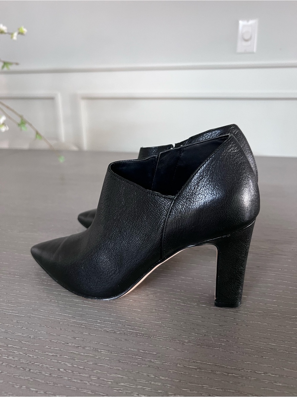 Cole Haan Black Leather Pointed-Toe Heeled Booties